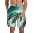 thumbnail image 1 of KLL Watercolor Turtle5 Men's Casual Summer Beach Shorts Hawaiian Shorts with Pockets-X-Large, 1 of 5