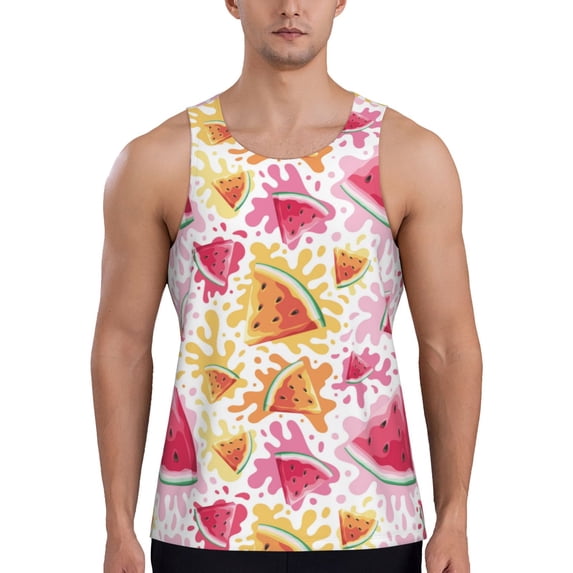 KLL Watermelon Print Men's Muscle Gym Workout Stringer Tank Tops Bodybuilding Fitness T-Shirts Tank Tops Men-Small