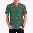 thumbnail image 1 of KLL Watermelon Print Men's Short Sleeve Golf Polo,Three-Button Polo Shirts Summer Fashion Golf Shirt-Medium, 1 of 6