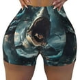 thumbnail image 1 of KLL Wave Sailboat Shark Pattern Workout Shorts for Women Scrunch Short Gym Yoga Running Sport Active Exercise Fitness Shorts, 1 of 5
