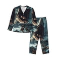 thumbnail image 1 of KLL Wave Sailboat Shark Print Women's Long Sleeve Pajamas with Pants Sleepwear Loungewear 2 Set-Medium, 1 of 7