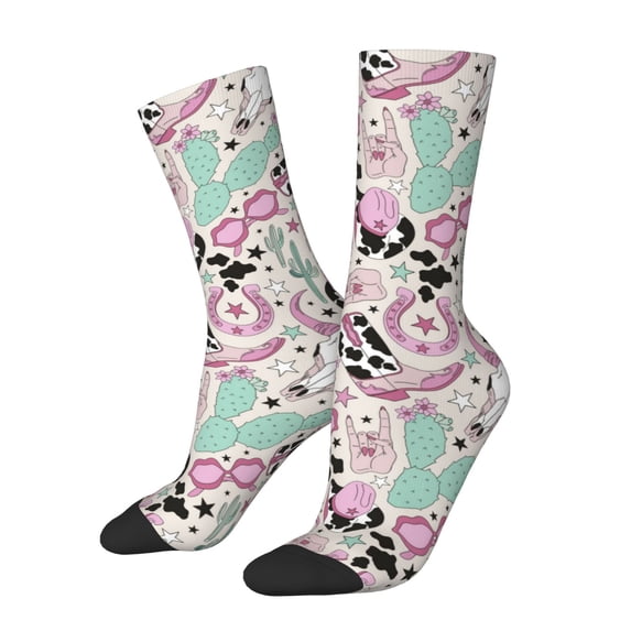 KLL West Cowgirl Disco Print Cool Socks Men's Women's Crew Socks Funny Crazy Novelty Stockings