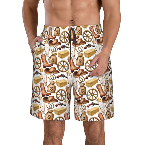 KLL Western Cowboy Men's Casual Summer Beach Shorts Hawaiian Shorts with Pockets-3X-Large