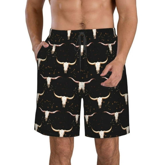KLL Western Cowboy Men's Casual Summer Beach Shorts Hawaiian Shorts with Pockets-Large