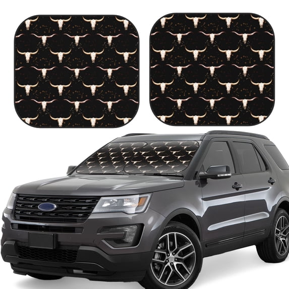 KLL Western Cowboy Windshield Sun Shade 2-Piece Foldable Car Front Window Sunshade for Most Sedans SUV Truck- Large