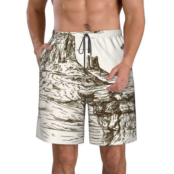 KLL Western Desert Cowboys 1 Men's Casual Summer Beach Shorts Hawaiian Shorts with Pockets-Small