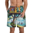 thumbnail image 1 of KLL Whimsical Treehouse Painting Men's Casual Summer Beach Shorts Hawaiian Shorts with Pockets-Medium, 1 of 5