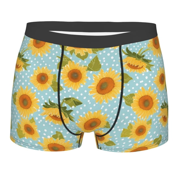 KLL White Polka Dot Sunflower A Men's Cotton Boxer Briefs Underwear-Small