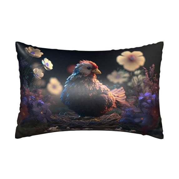 KLL White Purple Flower Chicken Pattern Silk Pillowcase for Hair and Skin Standard Size 20"X 30" Soft Breathable Pillow Covers for Sleeping
