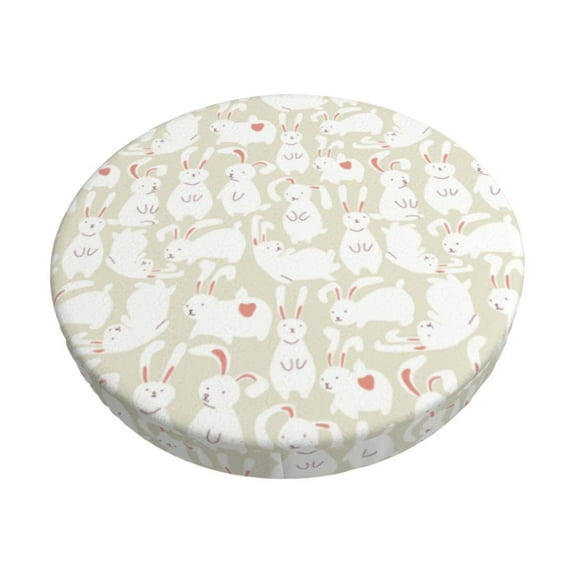 KLL White Rabbit Round Bar Chair Cushion Cover 14 inch ,Bar Stool Protector with Elastic, Soft Washable