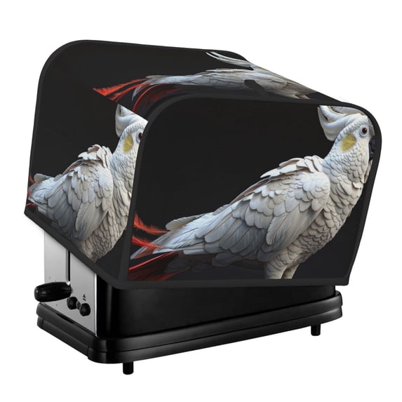 KLL White Red Cockatoo Print 4 Slice Toaster Dust Covers Kitchen Small Appliance Cover with 2 Pockets,Can hold Jam Spreader Knife & Toaster Tongs (12.4 x 10.6 x 8.2)