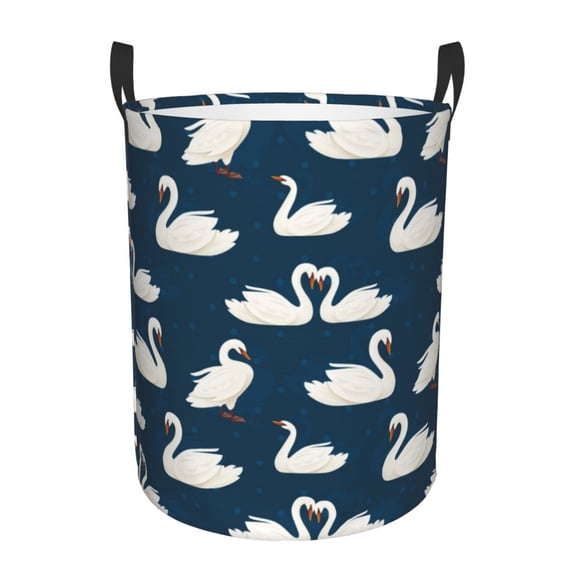 KLL White Swam Waterproof Foldable Laundry Hamper Bucket with Handles for Storage Bin,Kids Room,Home Organizer (Small )