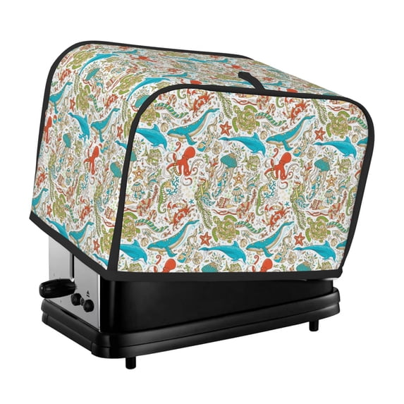 KLL Wild Sea Life Print 2 Slice Toaster Dust Covers Kitchen Small Appliance Cover with 2 Pockets,Can hold Jam Spreader Knife & Toaster Tongs (11.4 x 7.9 x 7.5)