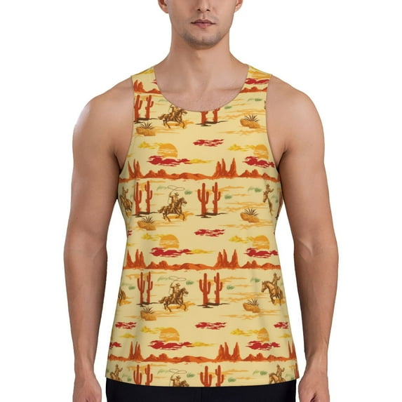 KLL Wild West Colorful Print Men's Muscle Gym Workout Stringer Tank Tops Bodybuilding Fitness T-Shirts Tank Tops Men-X-Large