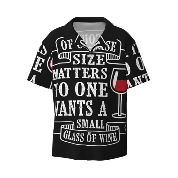 KLL Wine Funny Print Men's Shirt Short Sleeve Button Down Summer Cuba Beach Shirts- X-Large