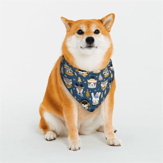 KLL Winter Animal Friends Dog Bandanas,Triangle Reversible Pet Scarf for Small Medium Large and Extra Large Dogs-Large