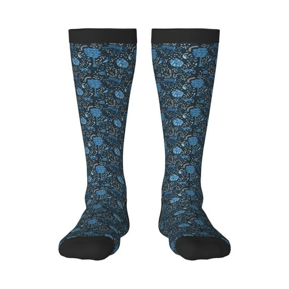 KLL Winter Blue Forest Deer Print Cool Socks Men's Women's Crew Socks Funny Crazy Novelty Stockings