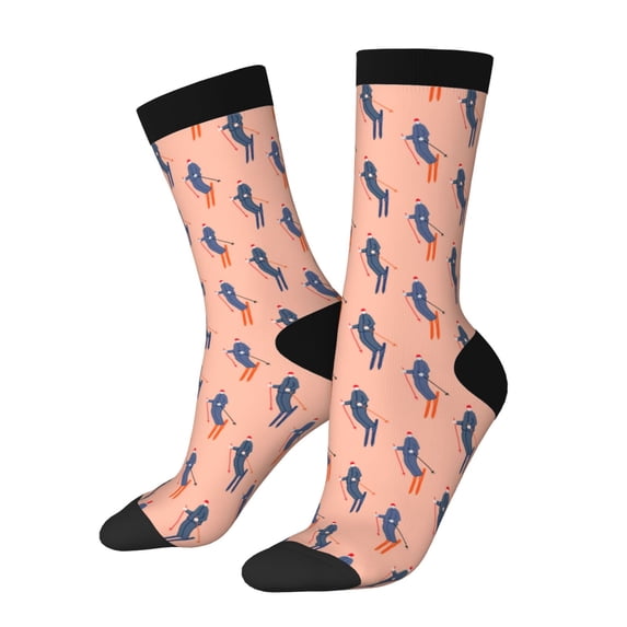 KLL Winter Skiing Adventure Print Cool Socks Men's Women's Crew Socks Funny Crazy Novelty Stockings