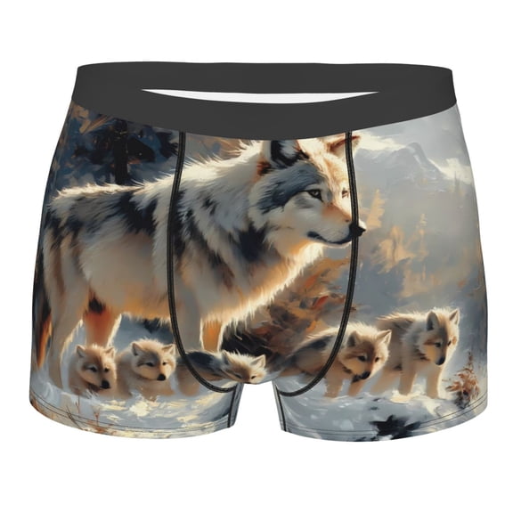KLL Wolf Family Winter Wonderland Men's Cotton Boxer Briefs Underwear-XX-Large