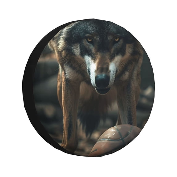 KLL Wolf With Basketball Pattern 14-17 inch Spare Tire Cover Universal Wheel Protector for Truck SUV Trailer Camping Rv Tire Covers-14 inch