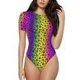thumbnail image 1 of KLL Women 's Crew Neck Bodysuit Jumpsuits Animal Paw Rainbow Print Short onesies Stretch T Shirts, 1 of 7