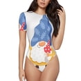 thumbnail image 1 of KLL Women 's Crew Neck Bodysuit Jumpsuits Autumn Funny Gnomes Print Short onesies Stretch T Shirts, 1 of 5