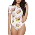 thumbnail image 1 of KLL Women 's Crew Neck Bodysuit Jumpsuits Avocado Lovers Print Short onesies Stretch T Shirts, 1 of 7