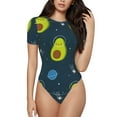 thumbnail image 1 of KLL Women 's Crew Neck Bodysuit Jumpsuits Avocado in Space Print Short onesies Stretch T Shirts, 1 of 7