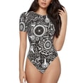 thumbnail image 1 of KLL Women 's Crew Neck Bodysuit Jumpsuits Bicycles Parts Print Short onesies Stretch T Shirts, 1 of 5