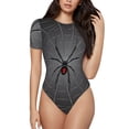 thumbnail image 1 of KLL Women 's Crew Neck Bodysuit Jumpsuits Black Spider On Web Print Short onesies Stretch T Shirts, 1 of 5