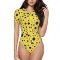 thumbnail image 1 of KLL Women 's Crew Neck Bodysuit Jumpsuits Blue Spots Print Short onesies Stretch T Shirts, 1 of 7