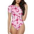 thumbnail image 1 of KLL Women 's Crew Neck Bodysuit Jumpsuits Breast Cancer Ribbons Awareness Print Short onesies Stretch T Shirts, 1 of 7