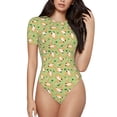 thumbnail image 1 of KLL Women 's Crew Neck Bodysuit Jumpsuits Cartoon Fox 2 Print Short onesies Stretch T Shirts, 1 of 5
