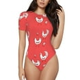 thumbnail image 1 of KLL Women 's Crew Neck Bodysuit Jumpsuits Cartoon Rooster Print Short onesies Stretch T Shirts, 1 of 7