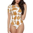 thumbnail image 1 of KLL Women 's Crew Neck Bodysuit Jumpsuits Christmas Elements Print Short onesies Stretch T Shirts, 1 of 7