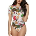 thumbnail image 1 of KLL Women 's Crew Neck Bodysuit Jumpsuits Christmas Gingerbread Cookies Print Short onesies Stretch T Shirts, 1 of 7