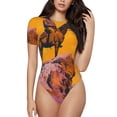 thumbnail image 1 of KLL Women 's Crew Neck Bodysuit Jumpsuits Cliff Western Cowboy Print Short onesies Stretch T Shirts, 1 of 5