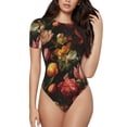 thumbnail image 1 of KLL Women 's Crew Neck Bodysuit Jumpsuits Colorful Tulips Print Short onesies Stretch T Shirts, 1 of 7