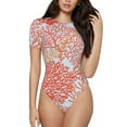 thumbnail image 1 of KLL Women 's Crew Neck Bodysuit Jumpsuits Corals Print Short onesies Stretch T Shirts, 1 of 7