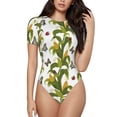 thumbnail image 1 of KLL Women 's Crew Neck Bodysuit Jumpsuits Corn And Butterflies Print Short onesies Stretch T Shirts, 1 of 5
