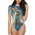 thumbnail image 1 of KLL Women 's Crew Neck Bodysuit Jumpsuits Cute Angel Winged Rabbit Print Short onesies Stretch T Shirts, 1 of 5