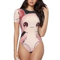 thumbnail image 1 of KLL Women 's Crew Neck Bodysuit Jumpsuits Cute Axolotl Sakura Blossoms Print Short onesies Stretch T Shirts, 1 of 5