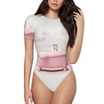 thumbnail image 1 of KLL Women 's Crew Neck Bodysuit Jumpsuits Cute Bathtub Print Short onesies Stretch T Shirts, 1 of 7