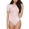 thumbnail image 1 of KLL Women 's Crew Neck Bodysuit Jumpsuits Cute Bunny Print Short onesies Stretch T Shirts, 1 of 7