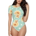 thumbnail image 1 of KLL Women 's Crew Neck Bodysuit Jumpsuits Cute Duck Print Short onesies Stretch T Shirts, 1 of 5