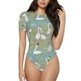 thumbnail image 1 of KLL Women 's Crew Neck Bodysuit Jumpsuits Cute Farm Birds Print Short onesies Stretch T Shirts, 1 of 7