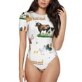 thumbnail image 1 of KLL Women 's Crew Neck Bodysuit Jumpsuits Cute Farm Print Short onesies Stretch T Shirts, 1 of 5