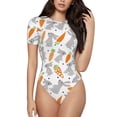 thumbnail image 1 of KLL Women 's Crew Neck Bodysuit Jumpsuits Cute Rabbit Print Short onesies Stretch T Shirts, 1 of 7