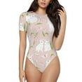 thumbnail image 1 of KLL Women 's Crew Neck Bodysuit Jumpsuits Cute Rabbit Print Short onesies Stretch T Shirts, 1 of 7