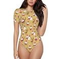 thumbnail image 1 of KLL Women 's Crew Neck Bodysuit Jumpsuits Cute Santa and Reindeer Print Short onesies Stretch T Shirts, 1 of 5